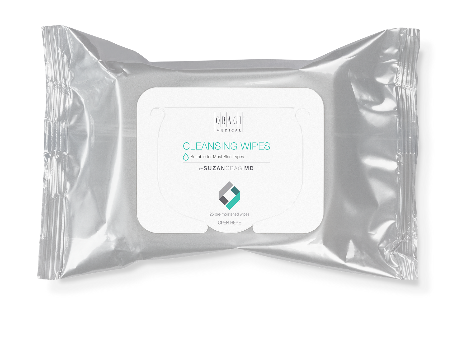 Pack of cleansing wipes with a visible brand logo on a white background