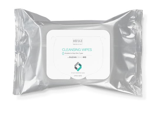 Pack of cleansing wipes with a visible brand logo on a white background