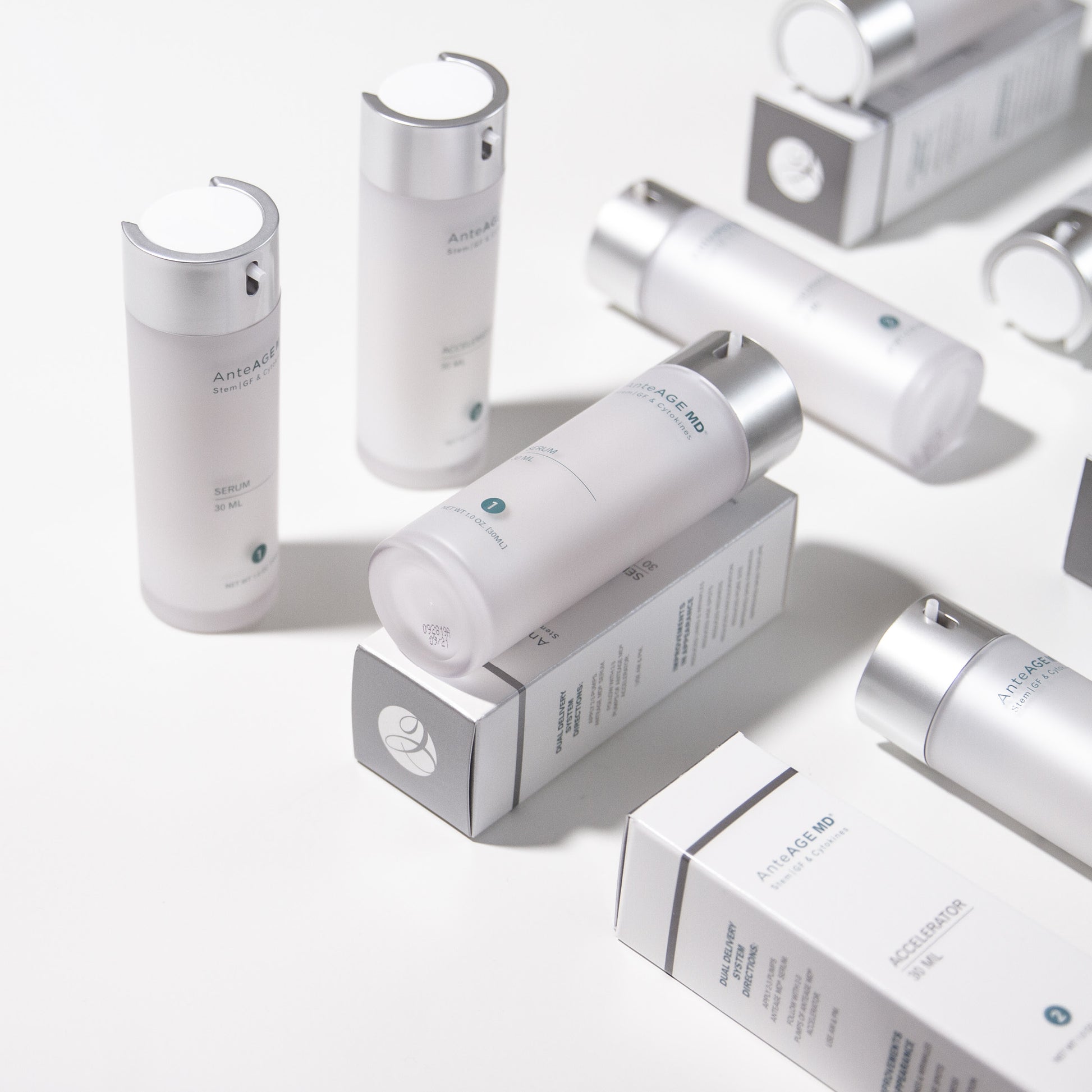 Anteage Skincare products and boxes on a white background