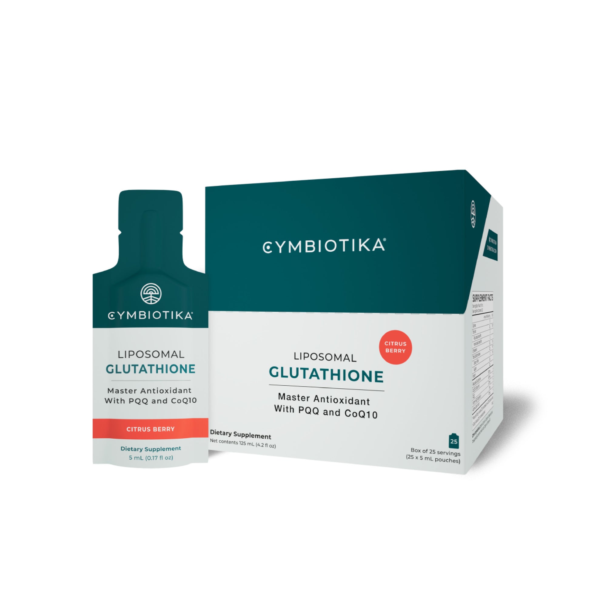 Cymbiotika liposomal glutathione supplement packaging on a white background