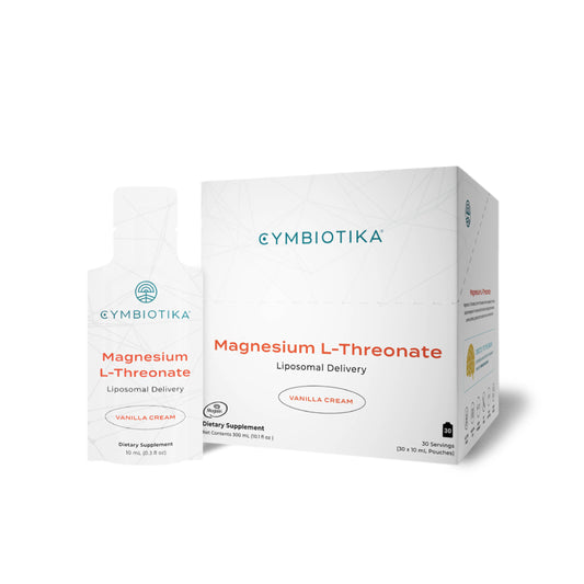 Cymbiotika Magnesium L-Threonate dietary supplement boxes on a white background