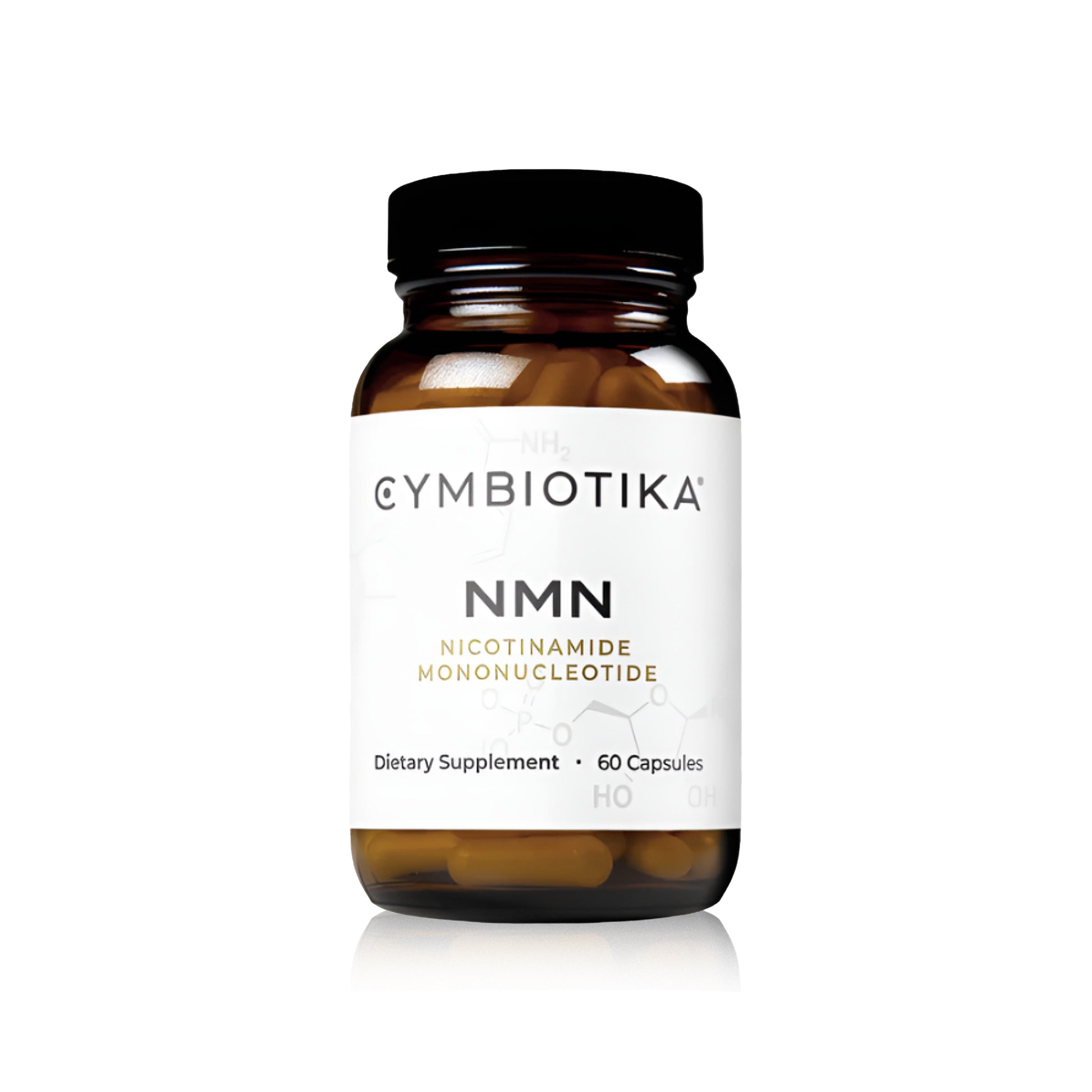 Cymbiotika NMN dietary supplement bottle on a white background