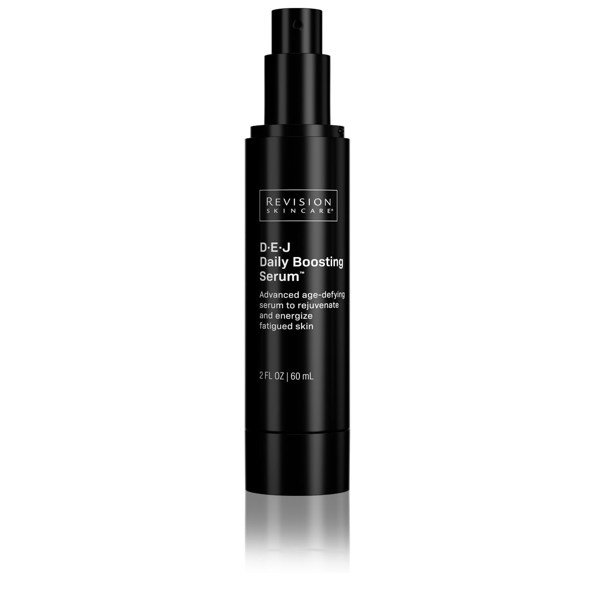 Black serum bottle with 'Revision Skincare' branding on a white background