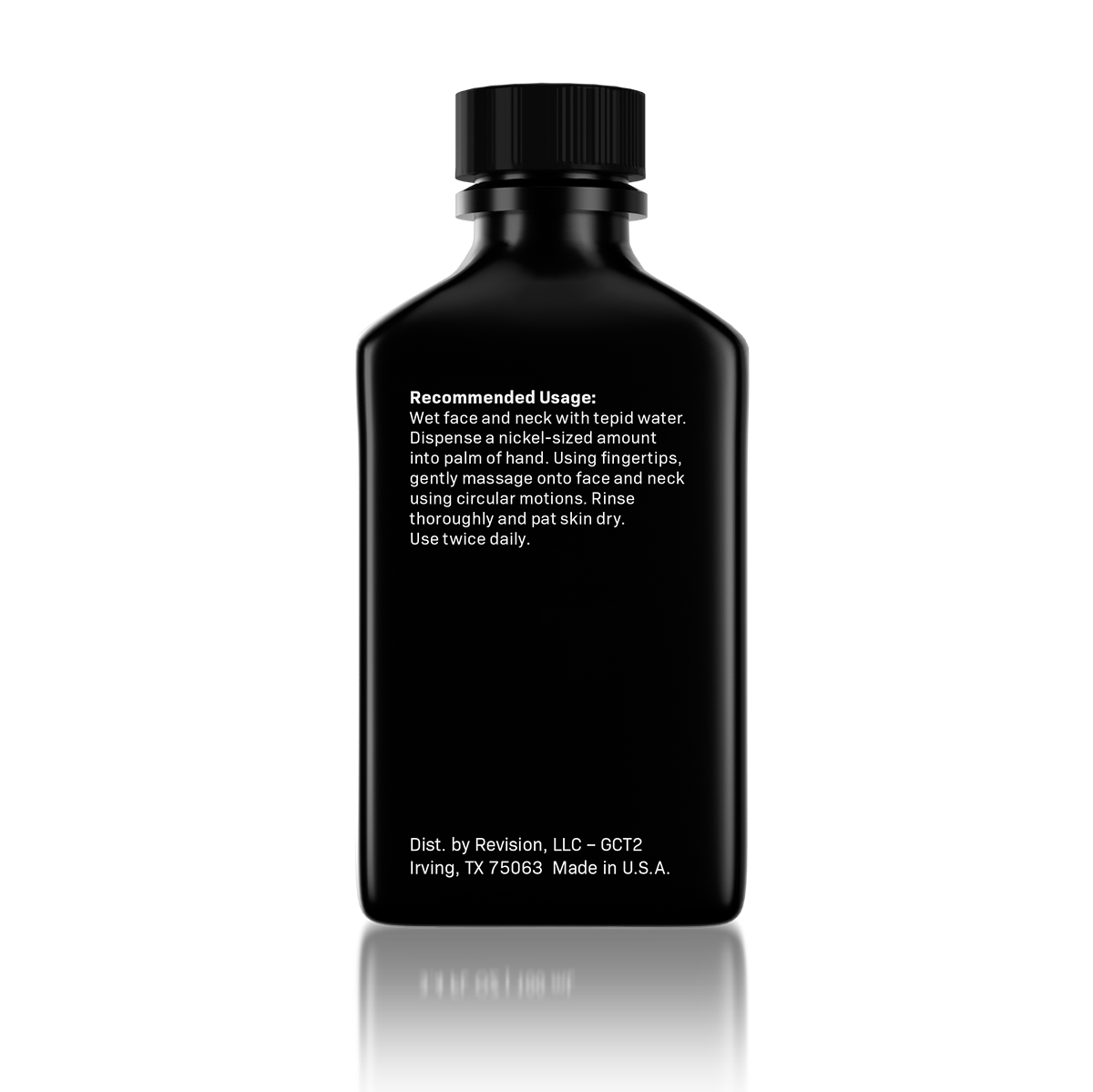 Black bottle with text on a white background