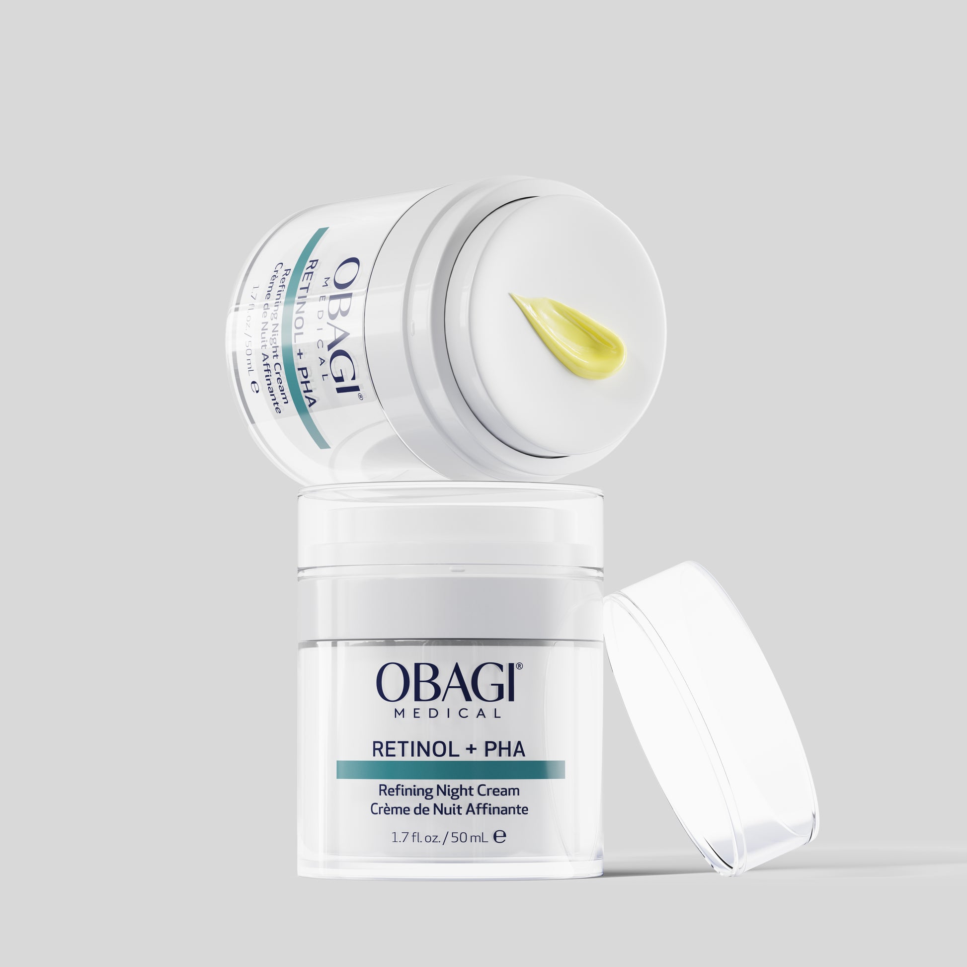 Obagi Medical skincare cream jar with open lid on a light gray background