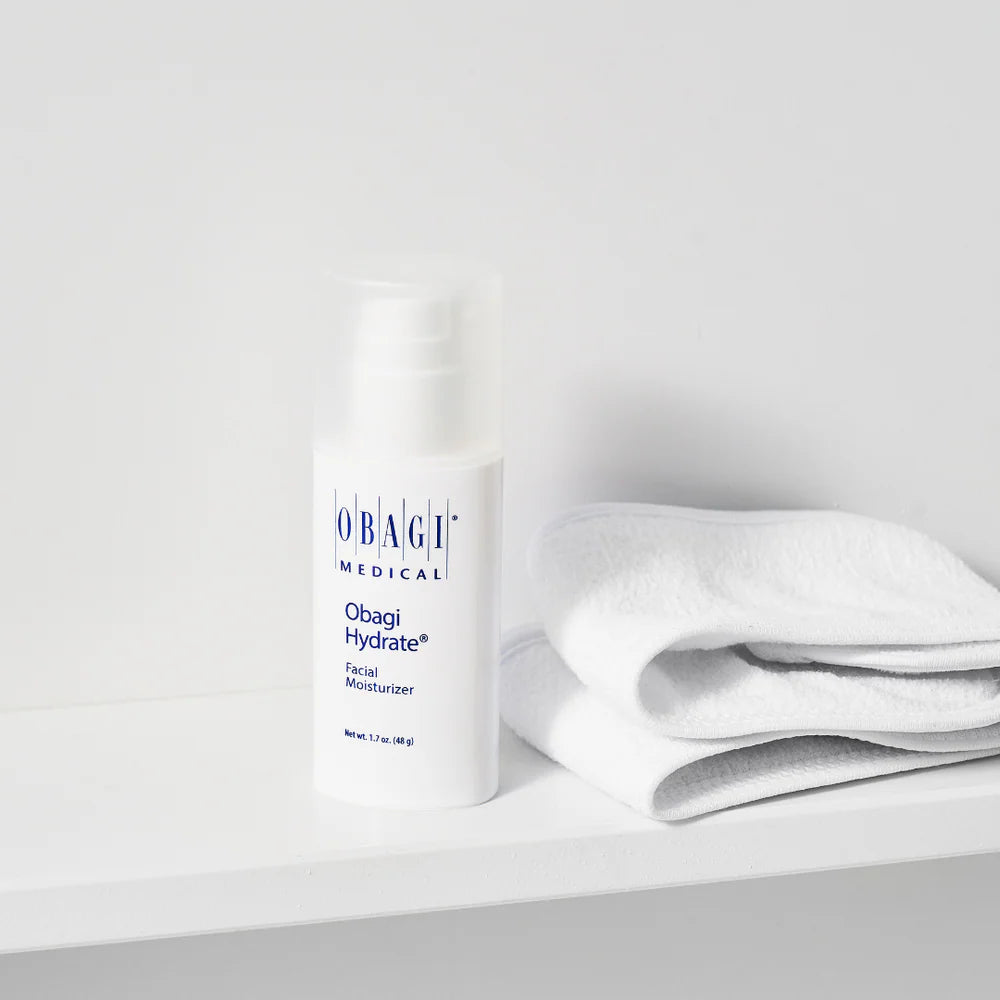 Obagi Medical skincare product on a white surface with a white towel