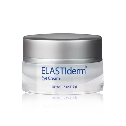 A jar of Obagi ELASTIderm Eye Cream with a white and silver color scheme.