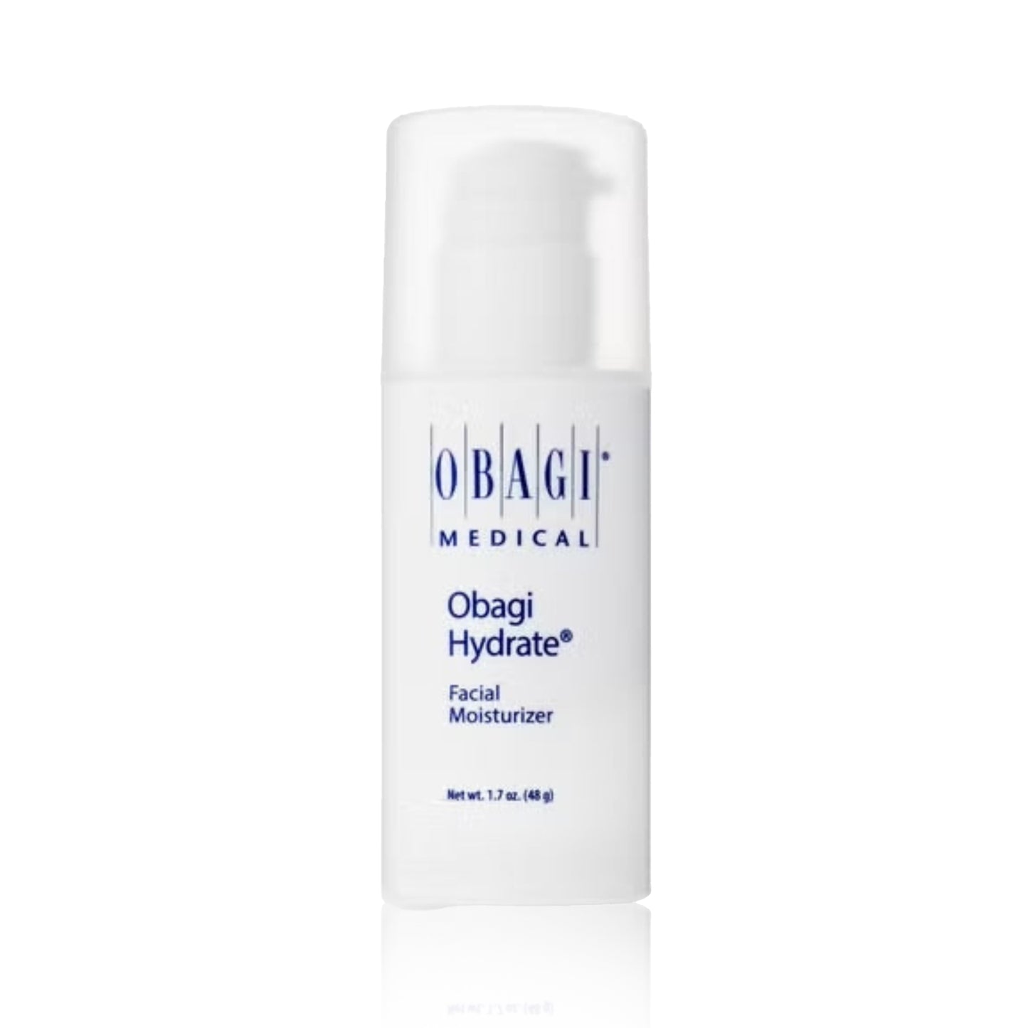 A pump bottle of Obagi Hydrate facial moisturizer.