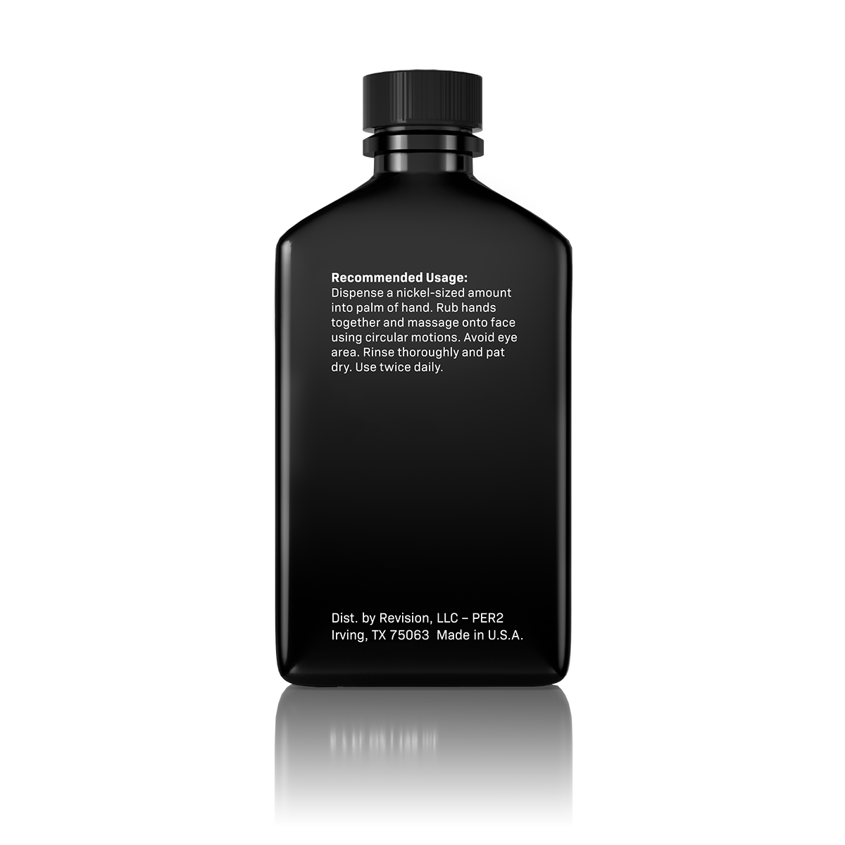 Black bottle with text on a white background