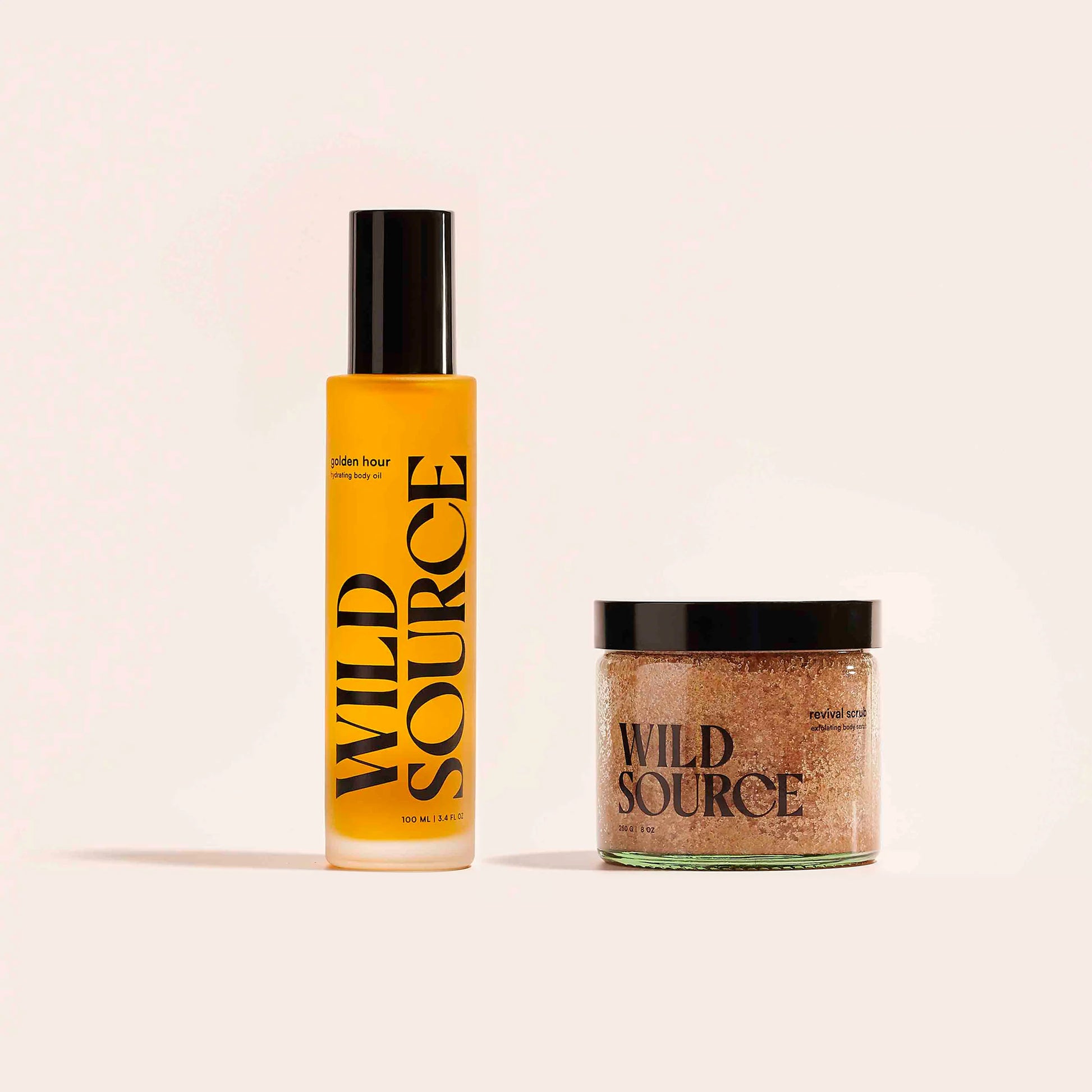 Two 'Wild Source' products on a beige background