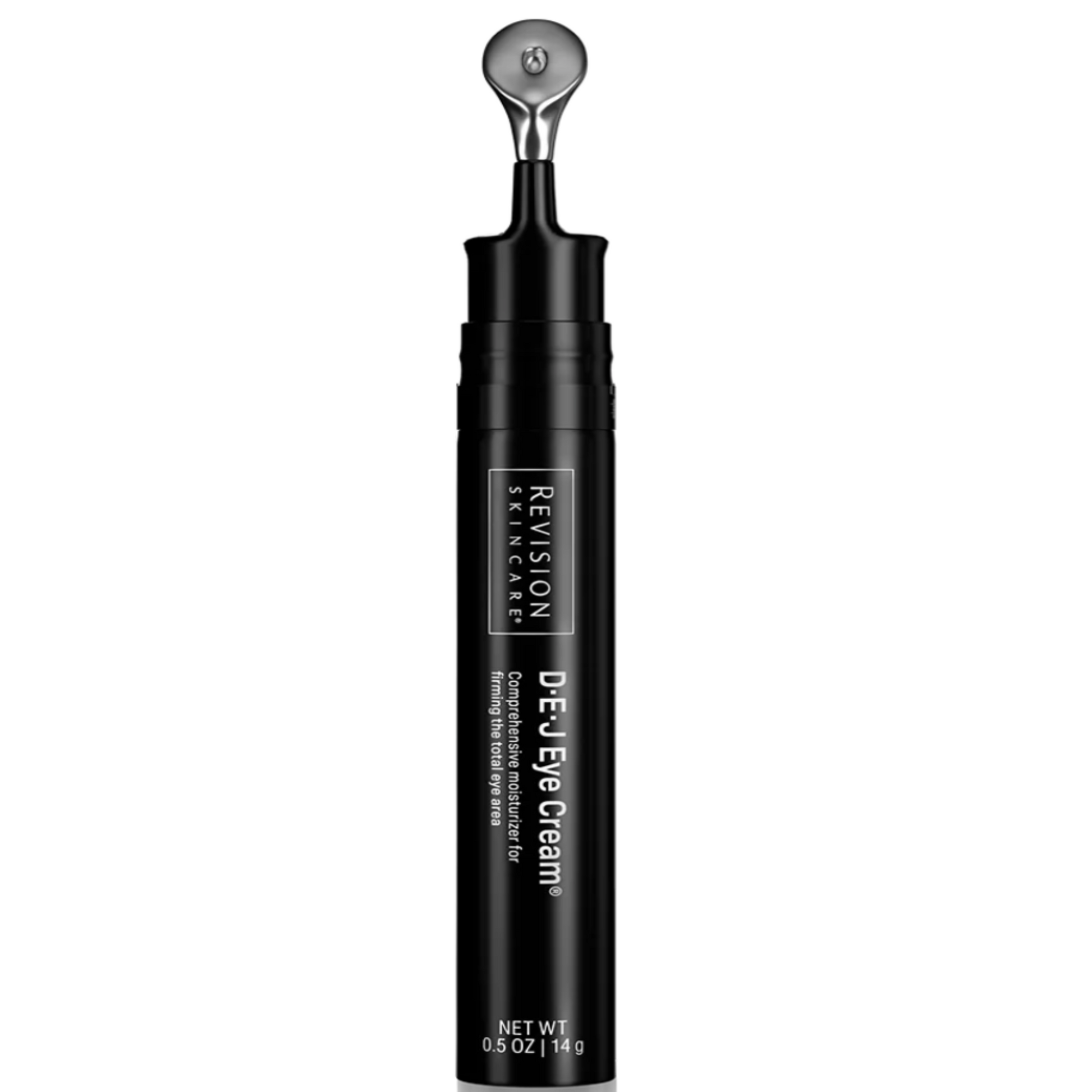 A black tube of Revision D·E·J Eye Cream with a precision dropper tip.