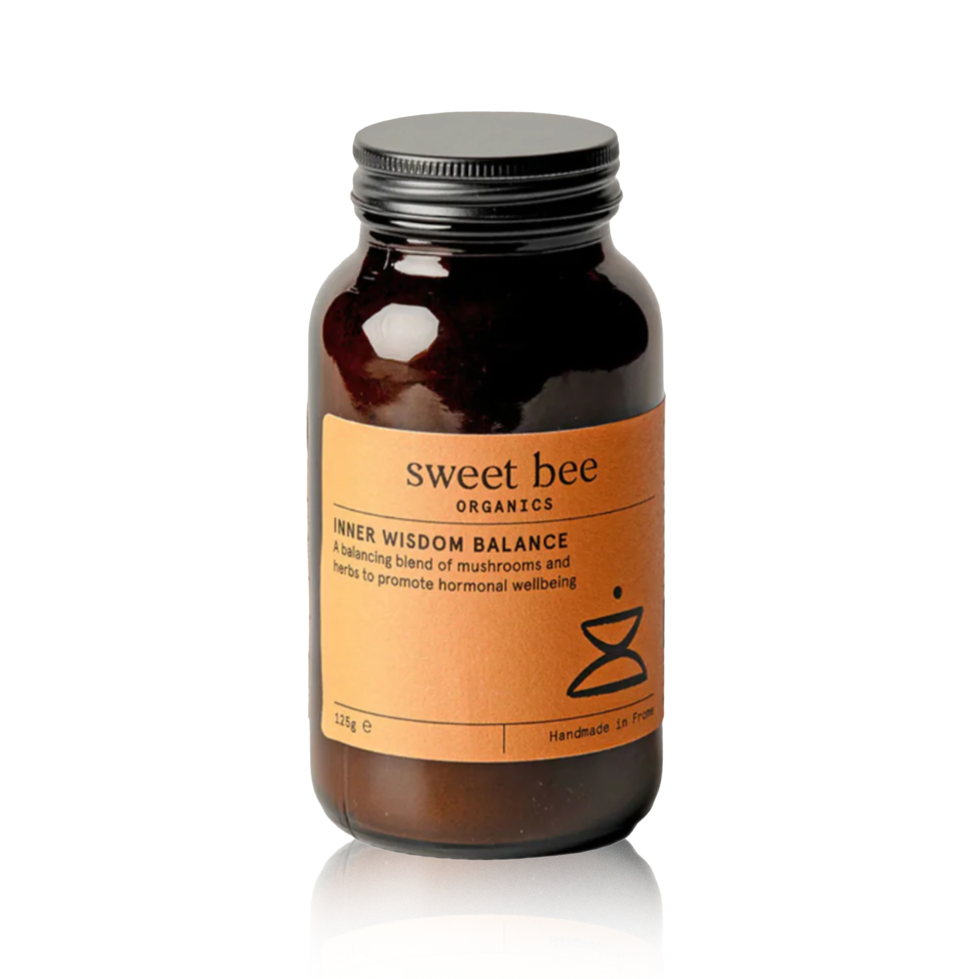 Bottle of sweet bee inner wisdom herbs on a white background