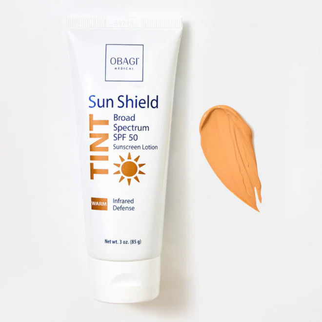Obagi Sun Shield Tint sunscreen lotion tube on a white background
