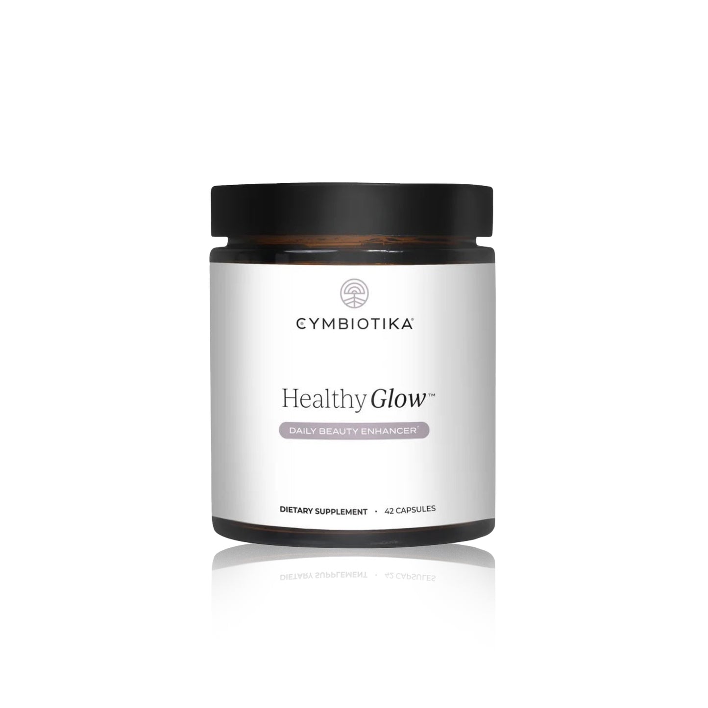Cymbiotika Healthy Glow dietary supplement jar on a white background