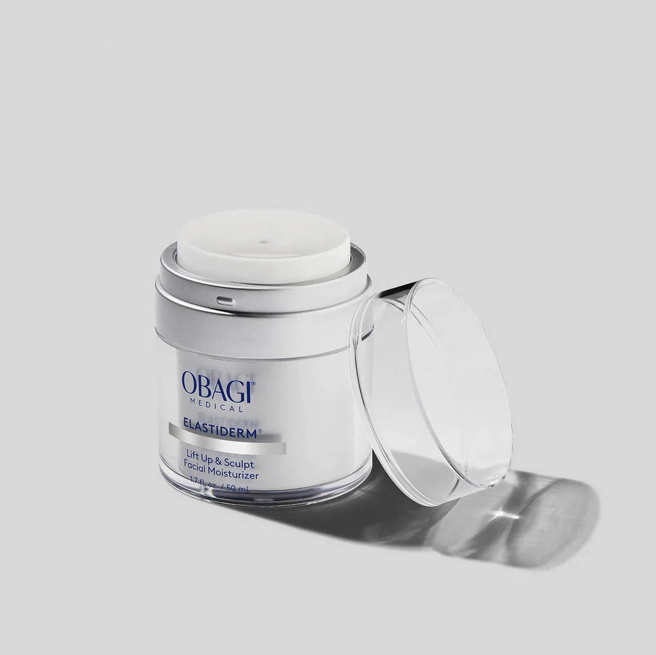 Obagi skincare Elastiderm product on a light gray background