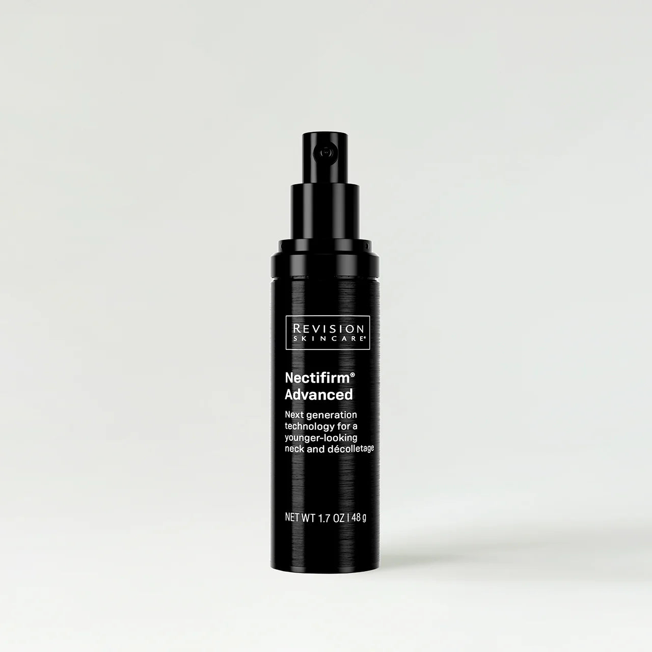 Black skincare bottle labeled 'Revision Skincare Nectifirm Advanced' on a white background