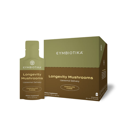 Cymbiotika Longevity Mushrooms packaging on a white background