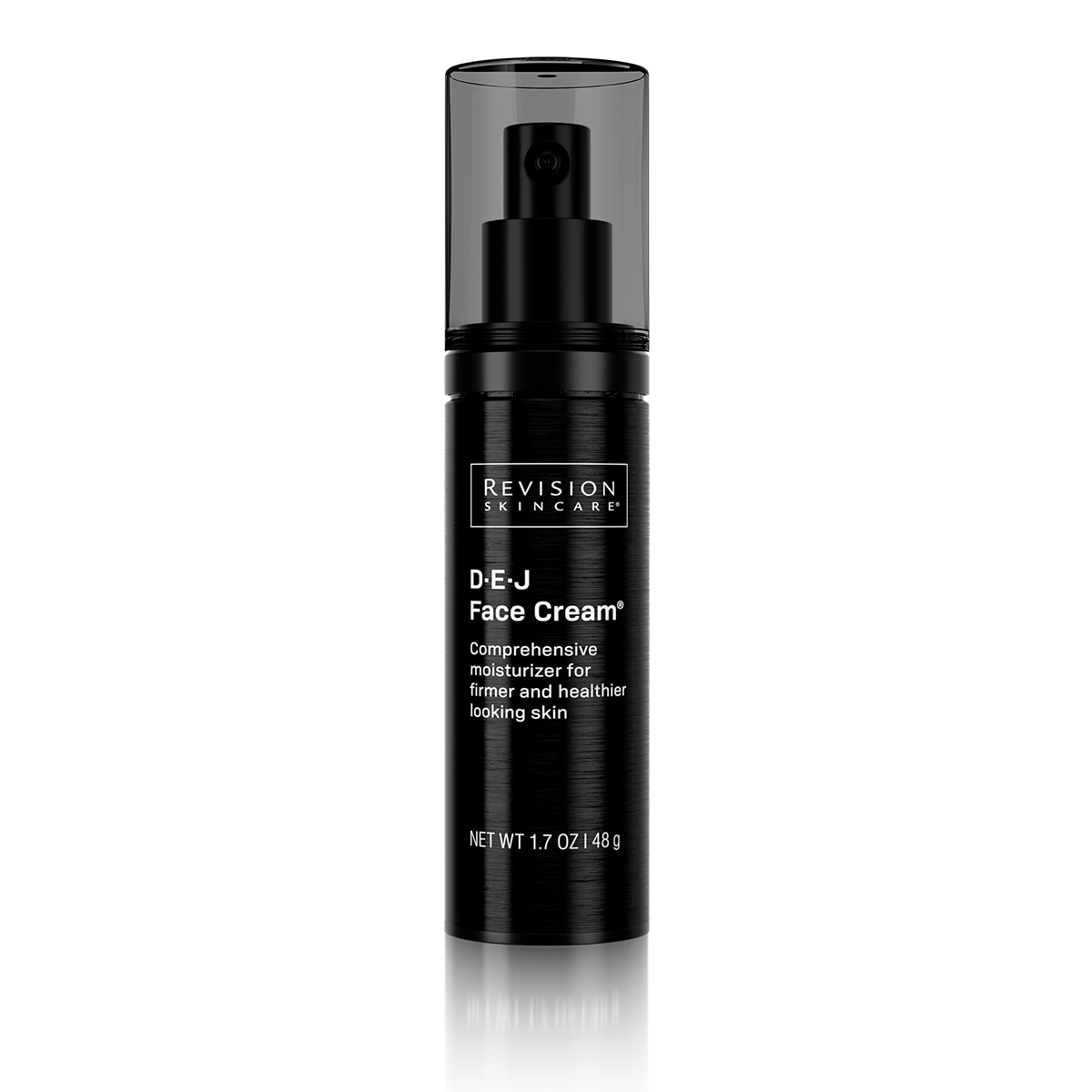 Black bottle of Revision D-E-J Face Cream on a white background