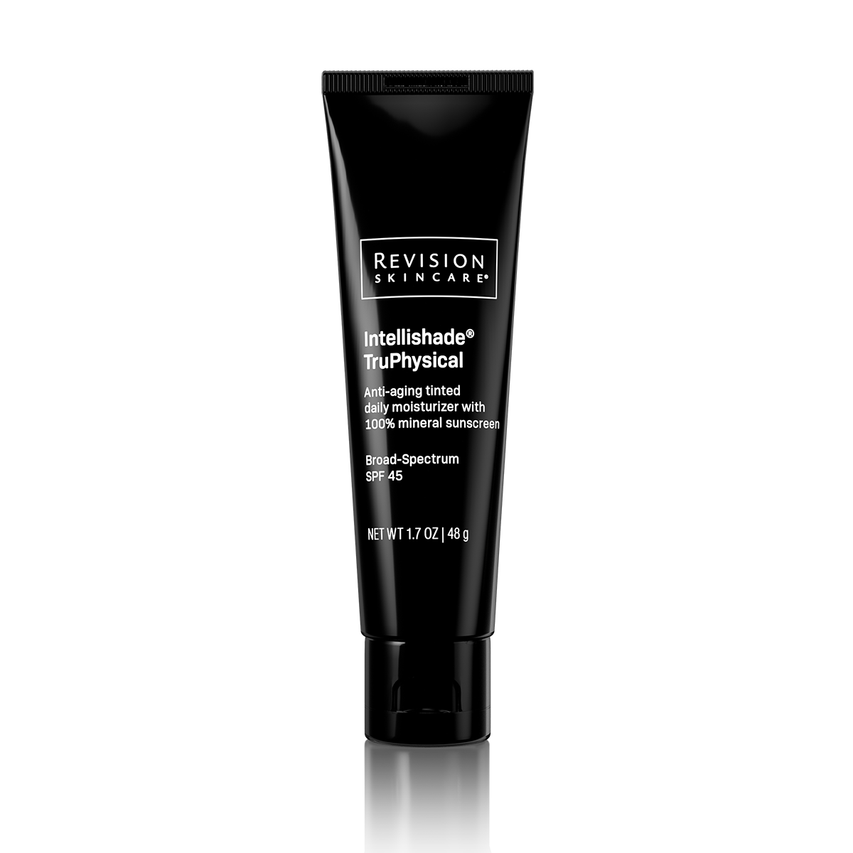 Black tube of Revision Skincare Intellishade TruPhysical on a white background