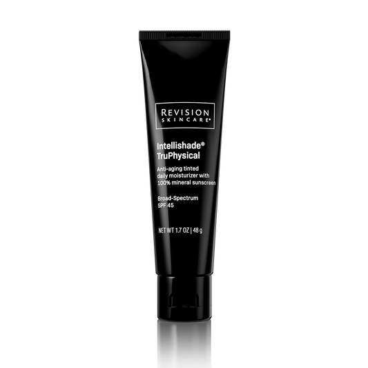 Black tube of Revision Skincare Intellishade TruPhysical on a white background