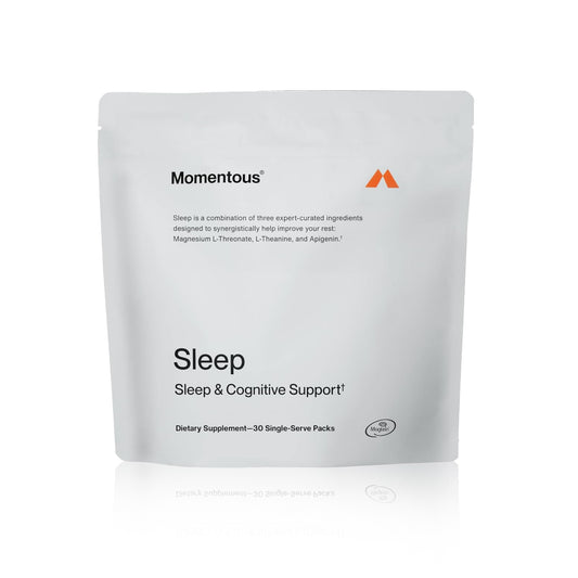 Momentous Sleep & Cognitive Support dietary supplement package on a white background