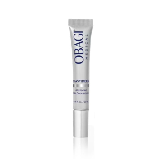 A tube of Obagi ELASTIDERM Advanced Filler Concentrate against a white background.