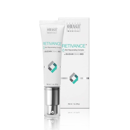 A skin care product by Obagi, Retivance, in a tube and packaging, with branding and product information displayed.