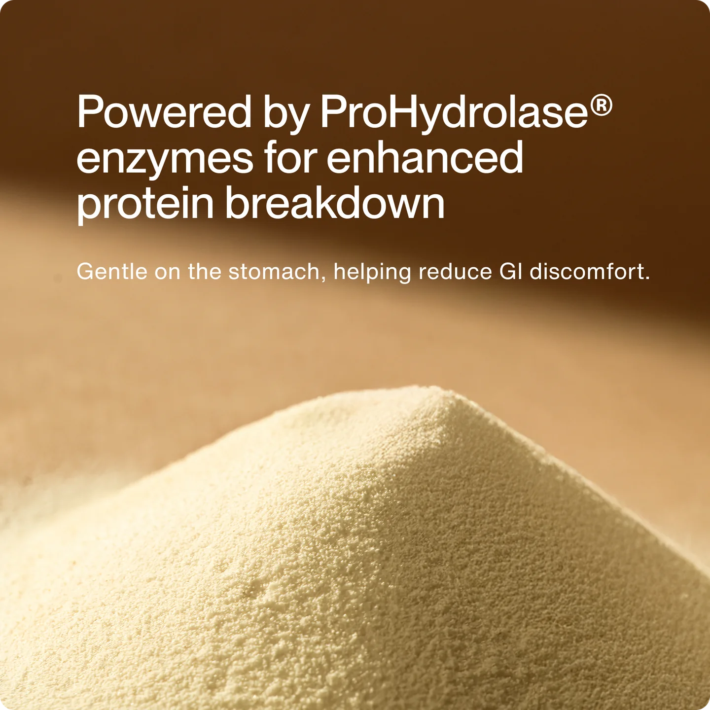 Powdered substance with text about ProHydrolase enzymes on a brown background